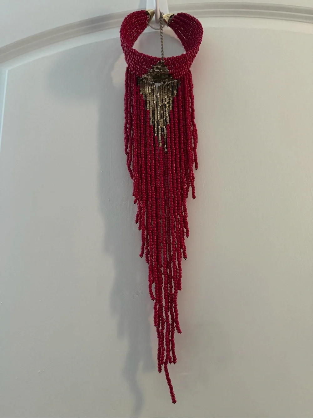 Beautiful Handmade Pink Beaded Fringe Statement Necklace - Designer Style